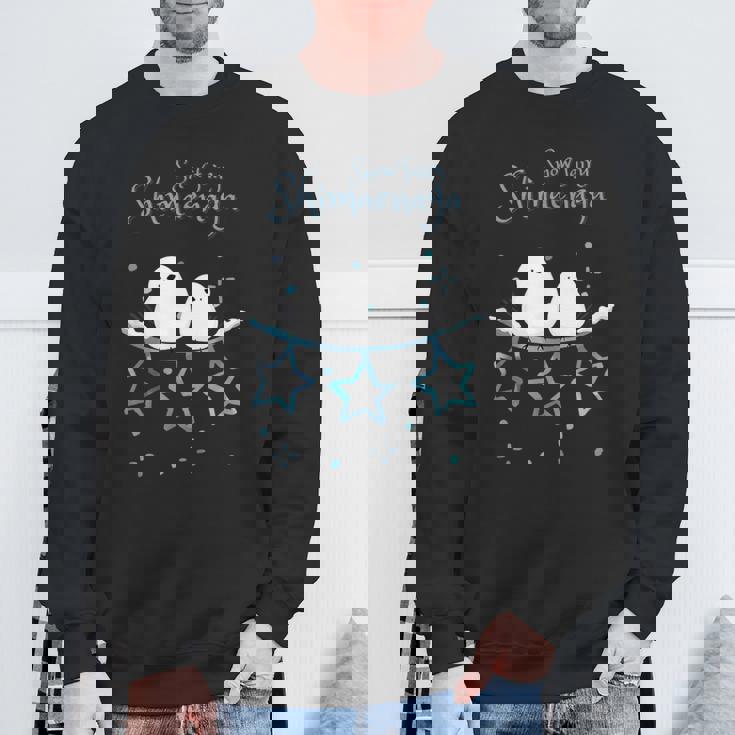 人気話題 シマエナガの親子 雪 雪の結晶 妖精 北海道 日本の野鳥 星 白い小鳥 星 スウェットシャツ 高齢者への贈り物