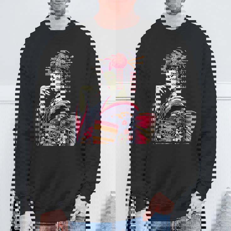 伝統的な着物のエレガントな日本の芸者のイラスト スウェットシャツ 高齢者への贈り物