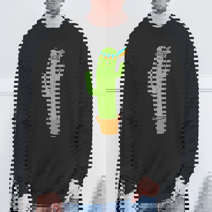 先住民のサボテンと頭飾りと羽 スウェットシャツ 高齢者への贈り物