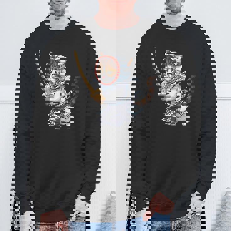 剣道ファイター 猫 面白 日本格闘技・猫好き スウェットシャツ 高齢者への贈り物