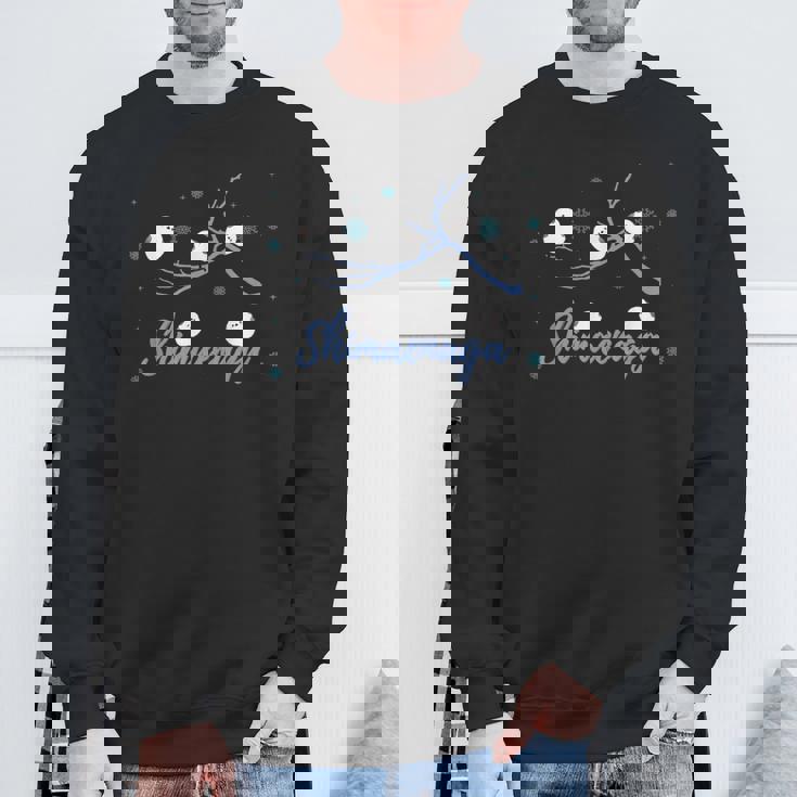 北海道 冬の風景 シマエナガのイラスト 雪の結晶 可愛い小鳥 スウェットシャツ 高齢者への贈り物