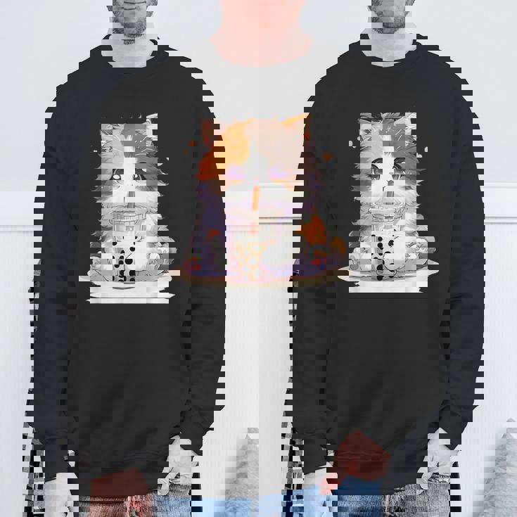 原宿竹下通りの可愛い子猫 アニメ好き オタクを癒すタピオカ茶 スウェットシャツ 高齢者への贈り物