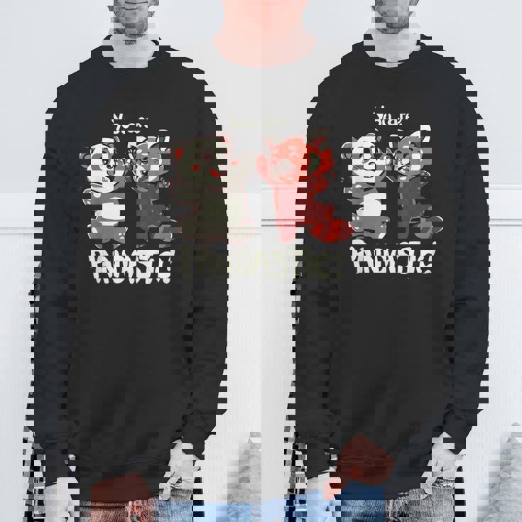 君はパンダスティックだよハイタッチのレッサーパンダとパンダ スウェットシャツ 高齢者への贈り物