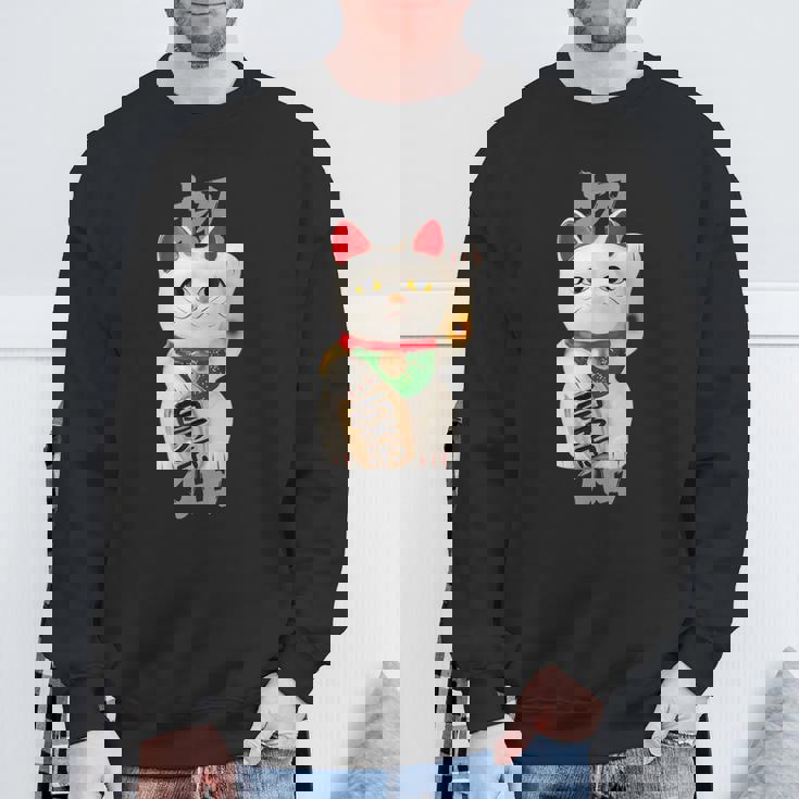 和風招き猫デザイン 縁起物アート 招福と金運アップ スウェットシャツ 高齢者への贈り物