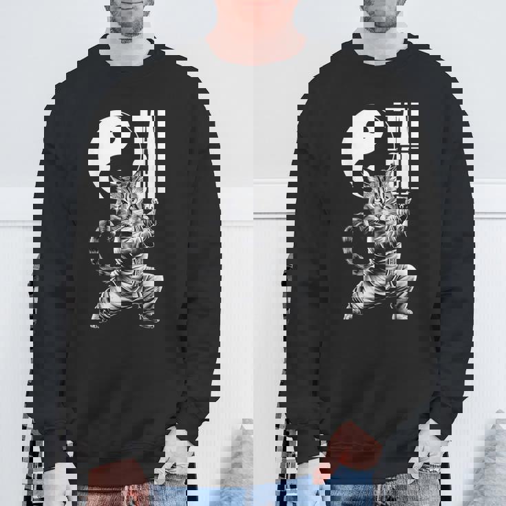 太極拳武術の陰陽を演じるかわいい猫 スウェットシャツ 高齢者への贈り物