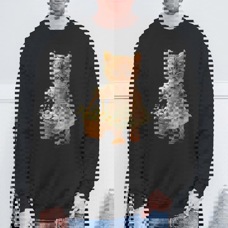 子猫、茶トラ、かわいい、おもしろい、癒し、花かご、ワンピース、可愛い、花束 スウェットシャツ 高齢者への贈り物