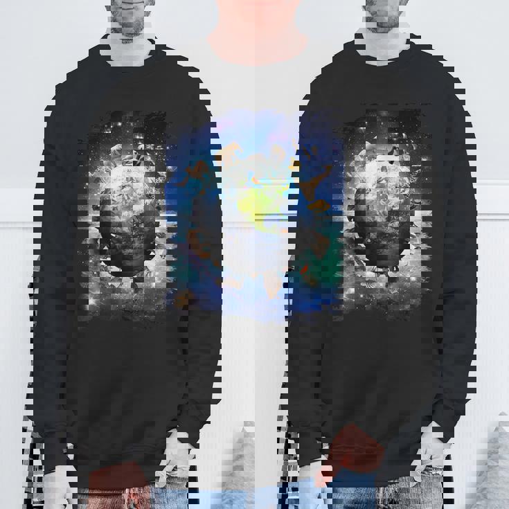 宇宙地球動物グループシーン スウェットシャツ 高齢者への贈り物