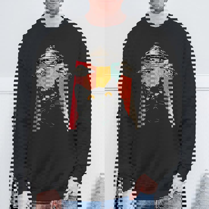 宇宙船 宇宙人 猫 Ufo 黒猫 面白い スウェットシャツ 高齢者への贈り物