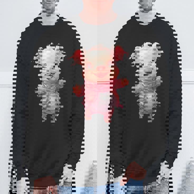 帽子とスカーフを着た豚のクリスマスプレゼント スウェットシャツ 高齢者への贈り物