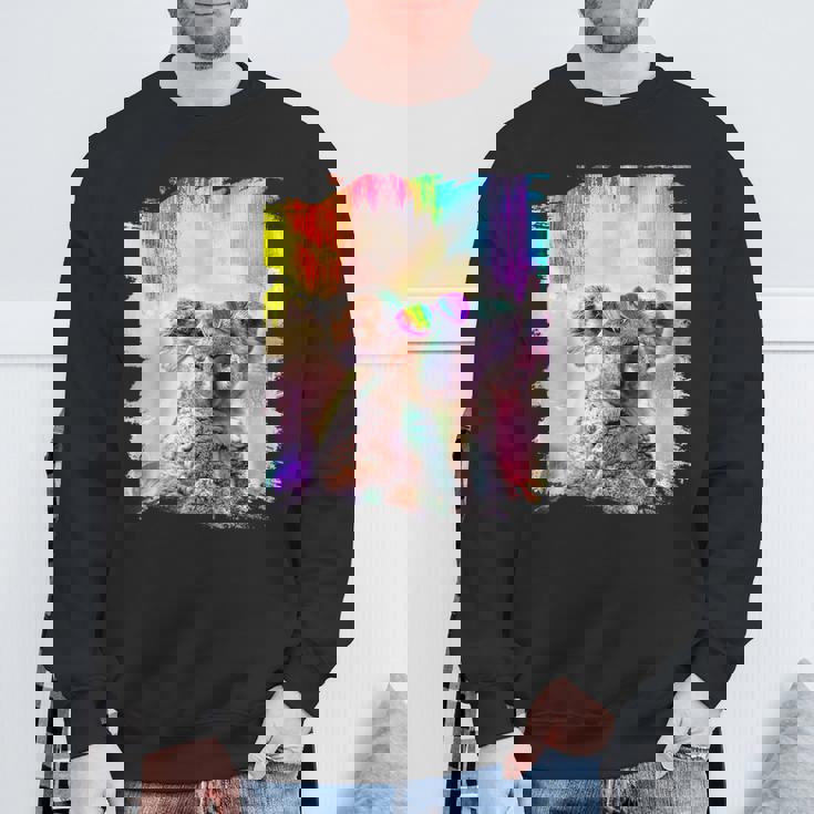 愛のハートのメガネをかけているレインボーコアラ スウェットシャツ 高齢者への贈り物