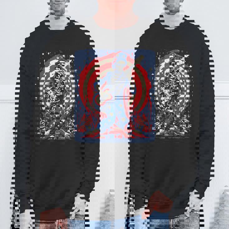 愛国的なスケルトン ロックンロールミュージック アメリカンスタイル スウェットシャツ 高齢者への贈り物