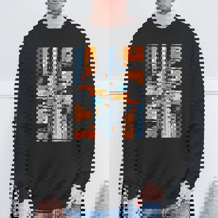 抽象幾何アート オレンジ青 モダン Abstract Geometric Composition スウェットシャツ 高齢者への贈り物