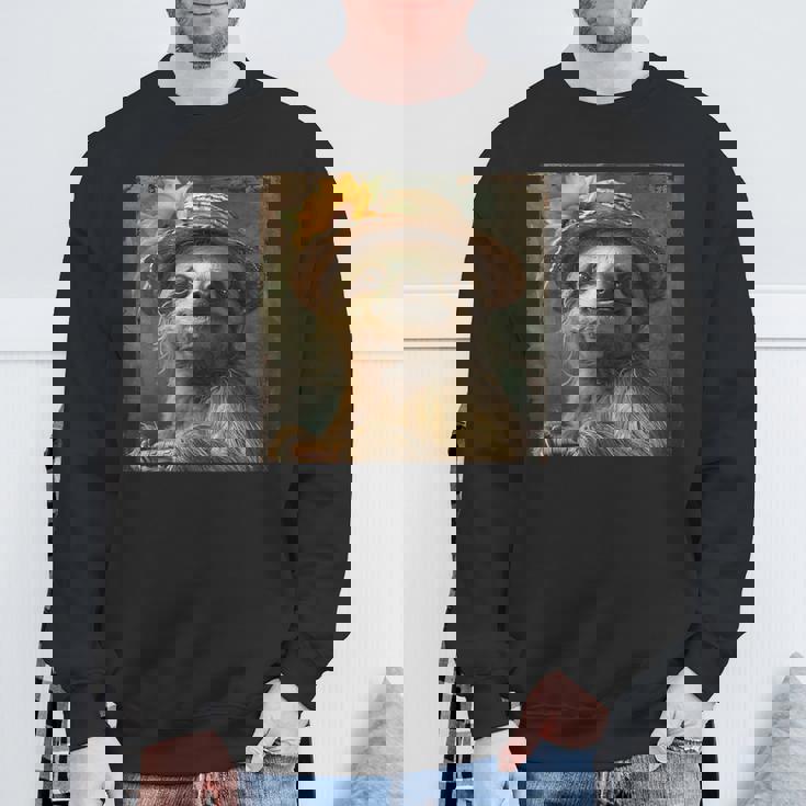 日よけ帽子をかぶったかわいいナマケモノ、面白いナマケモノ スウェットシャツ 高齢者への贈り物