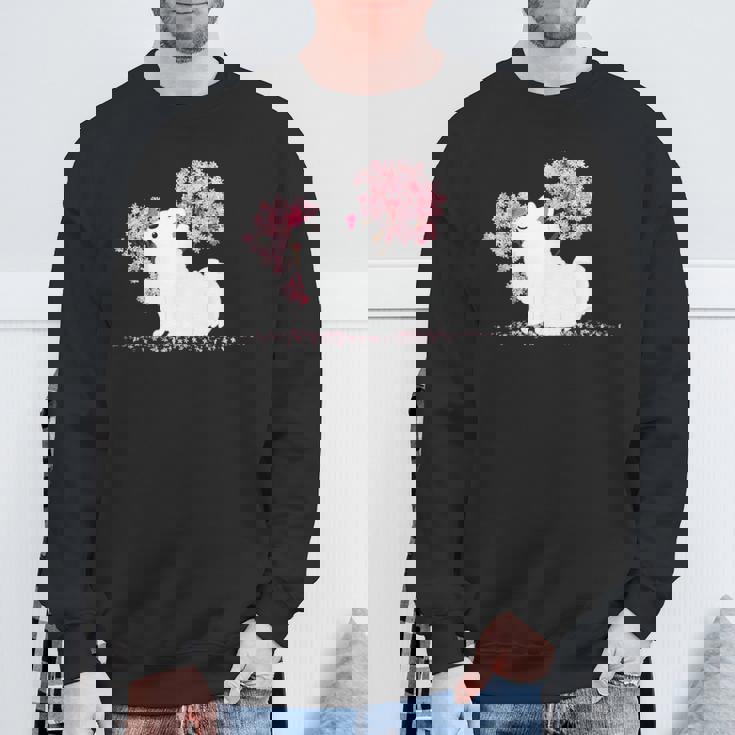 日本のかわいいさくら 桜 ジャパニーズスピッツ犬 スウェットシャツ 高齢者への贈り物