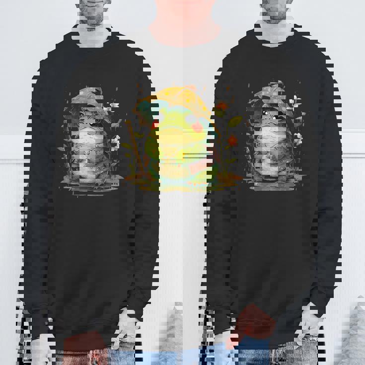 日本のかわいいコテージコアフロッグ 不機嫌な日本のカエル スウェットシャツ 高齢者への贈り物