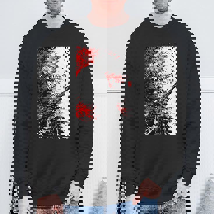 日本のクモユリ 侍 猫 グランジ 浮世絵 アニメアート スウェットシャツ 高齢者への贈り物