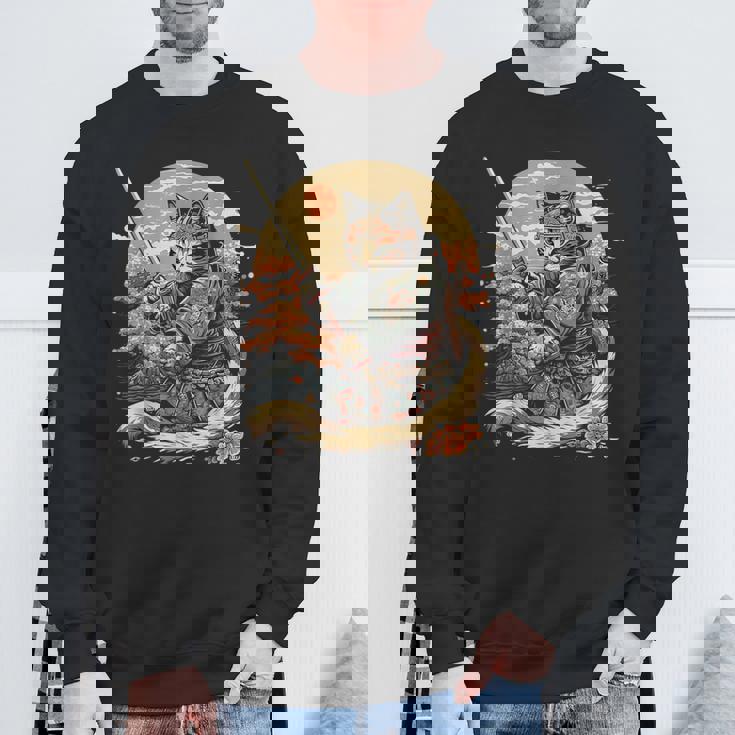 日本のサムライキャットプリント スウェットシャツ 高齢者への贈り物