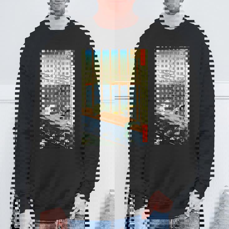 日本のヴィンテージアート 日本美術 浮世絵 日本の 多色刷 木版画 ネコ 猫 富士山 歌川 広重 スウェットシャツ 高齢者への贈り物