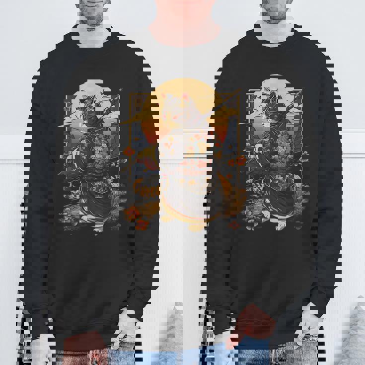 日本の芸術 猫 忍者 浮世絵 アニメスタイル サムライキャット スウェットシャツ 高齢者への贈り物