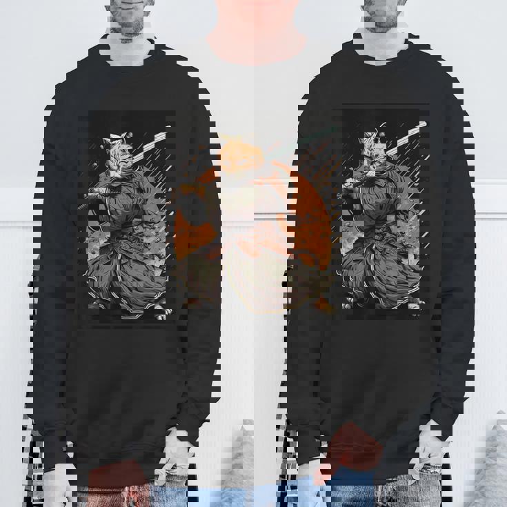 日本アート 猫 忍者 浮世絵 アニメ風 サムライキャット スウェットシャツ 高齢者への贈り物