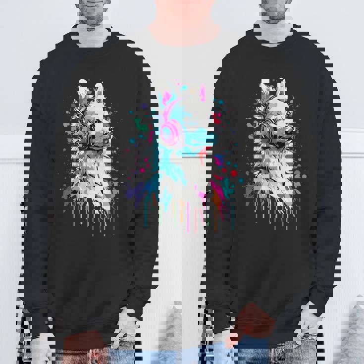 日本スピッツ好き ヘッドフォン装着 おもしろい 日本スピッツ スウェットシャツ 高齢者への贈り物