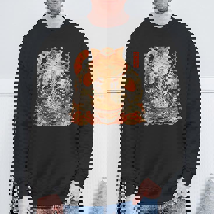 日本美術 ラーメン 猫 忍者 浮世絵 アニメ風 侍猫 スウェットシャツ 高齢者への贈り物