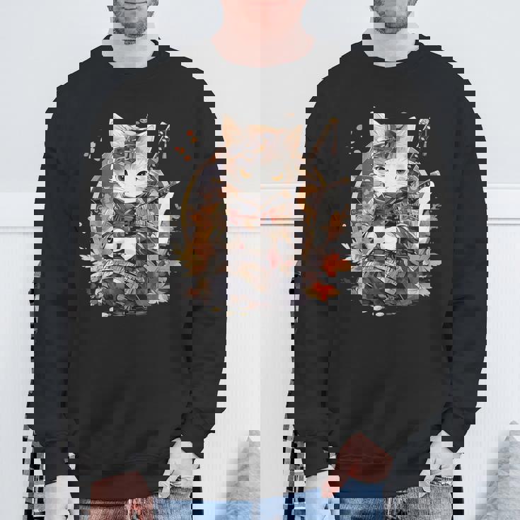 日本美術 猫 忍者 浮世絵 アニメ風 侍猫 スウェットシャツ 高齢者への贈り物