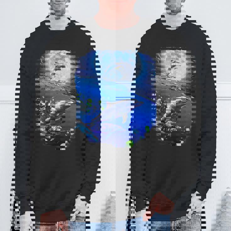 月 イルカ 宇宙 イルカ スウェットシャツ 高齢者への贈り物