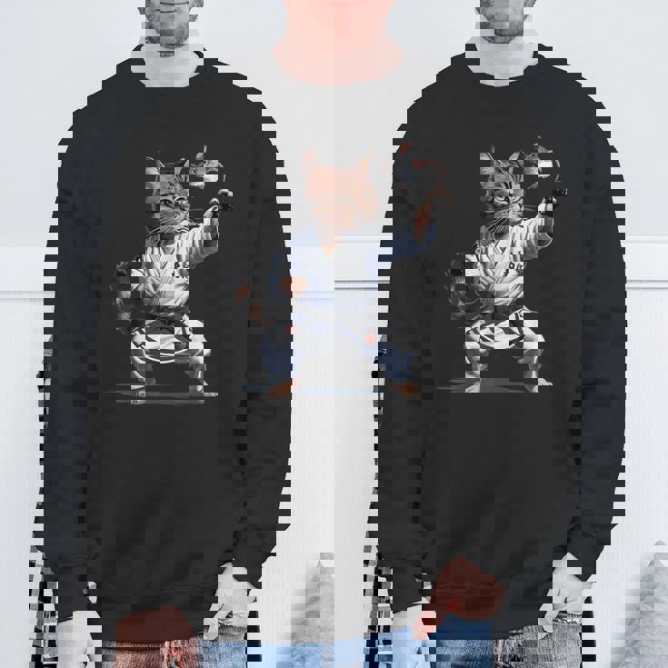 格闘技 猫 空手 黒帯 おもしろ戦闘機 スウェットシャツ 高齢者への贈り物