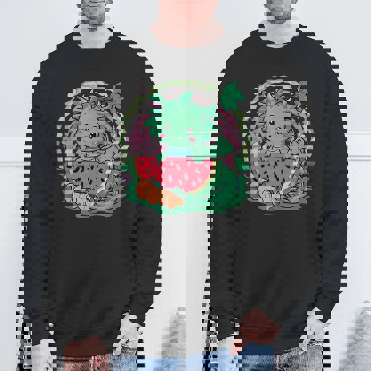 桃とスイカの漫画かわいいドラゴン スウェットシャツ 高齢者への贈り物