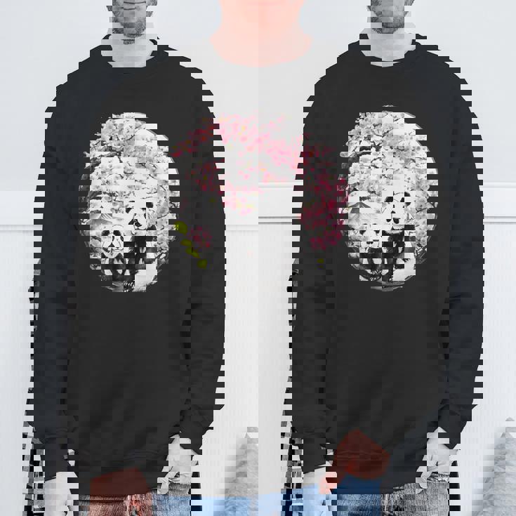 桜 パンダ お花見 親子 春 水墨画 和風 動物 スウェットシャツ 高齢者への贈り物