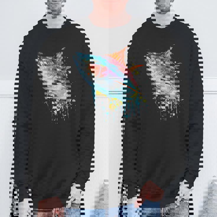 水彩 マグロ 魚 カラフル 海釣り 釣り スウェットシャツ 高齢者への贈り物