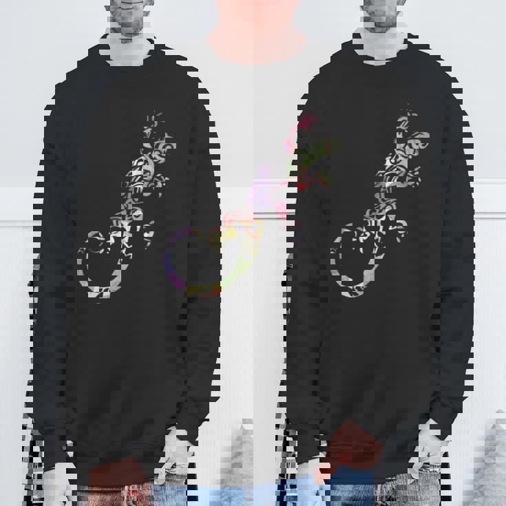 水彩絵の具トカゲ動物爬虫類恋人ヤモリ スウェットシャツ 高齢者への贈り物