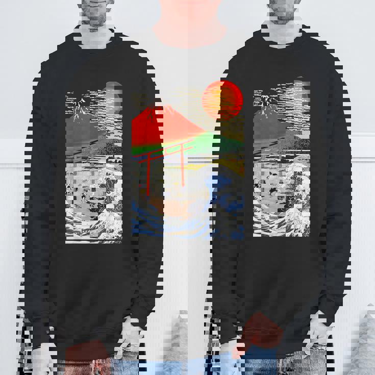 江戸日本 浮世白斎 赤富士山・津波 スウェットシャツ 高齢者への贈り物