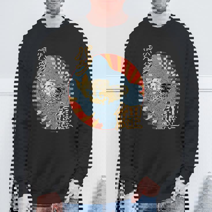 波を介して鯉に乗るパグ日本のヴィンテージ画 スウェットシャツ 高齢者への贈り物