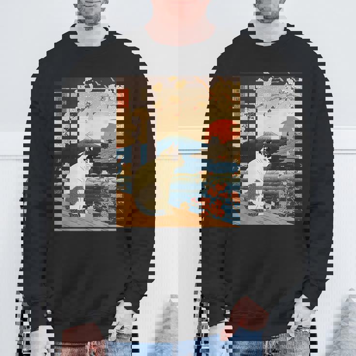 浮世絵 アート 神奈川 ヴィンテージ 日本のタトゥーアート 猫 グラフィック スウェットシャツ 高齢者への贈り物