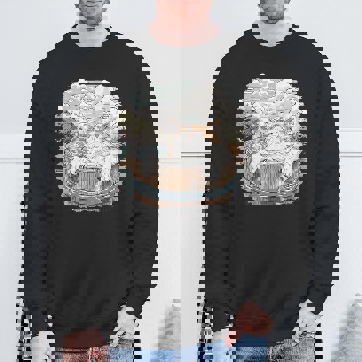 温泉 風呂 子猫 ペット好き 日本画 かわいい 猫 スウェットシャツ 高齢者への贈り物