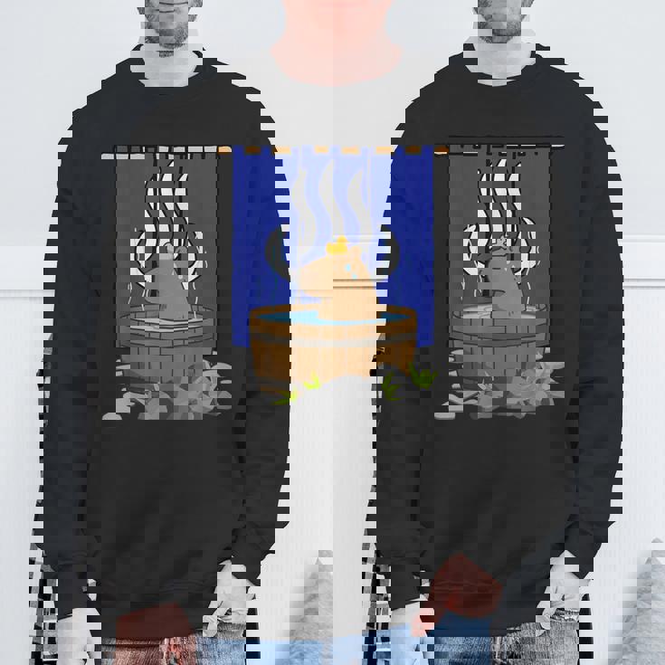 温泉に浸かるかわいいカピバラ スウェットシャツ 高齢者への贈り物