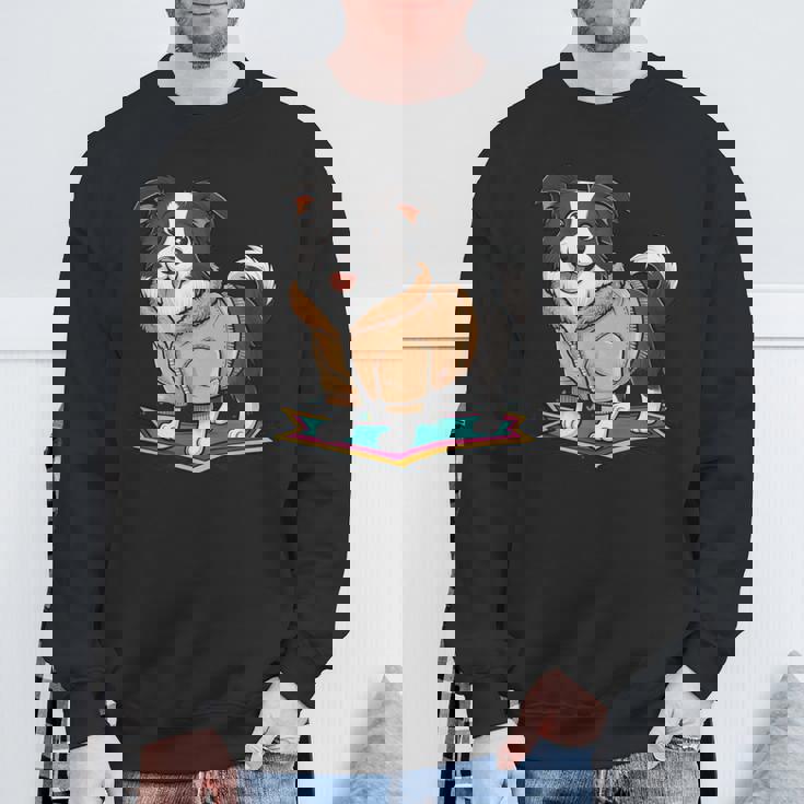 漫画の外観のかわいいボーダーコリー スウェットシャツ 高齢者への贈り物