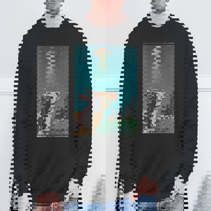 牛とufo ヴィンテージ 面白い アート レトロ グラフィック スウェットシャツ 高齢者への贈り物