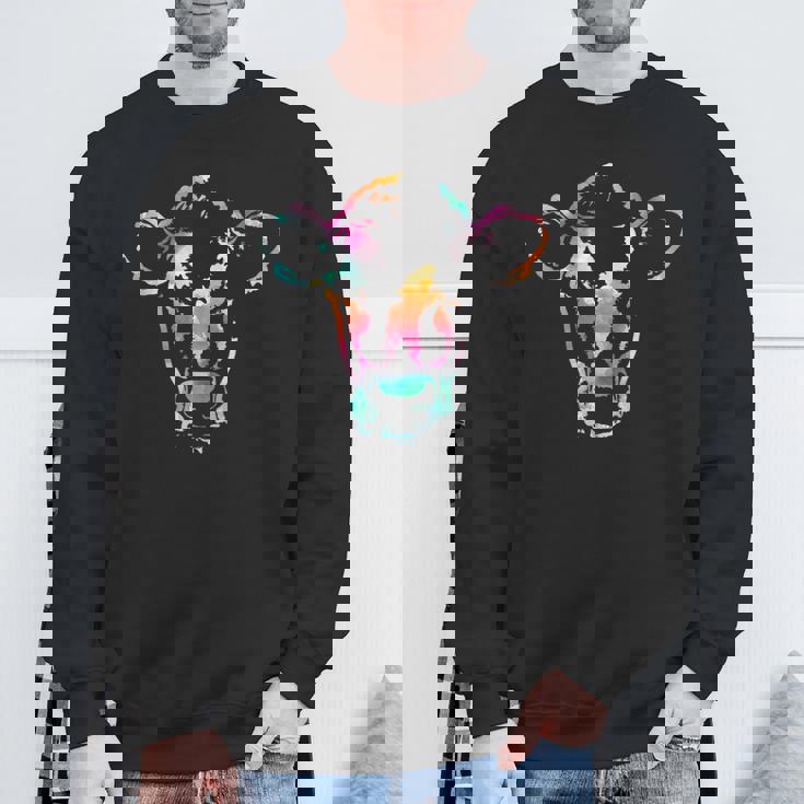 牛のアートヘッドギフト水彩画 スウェットシャツ 高齢者への贈り物