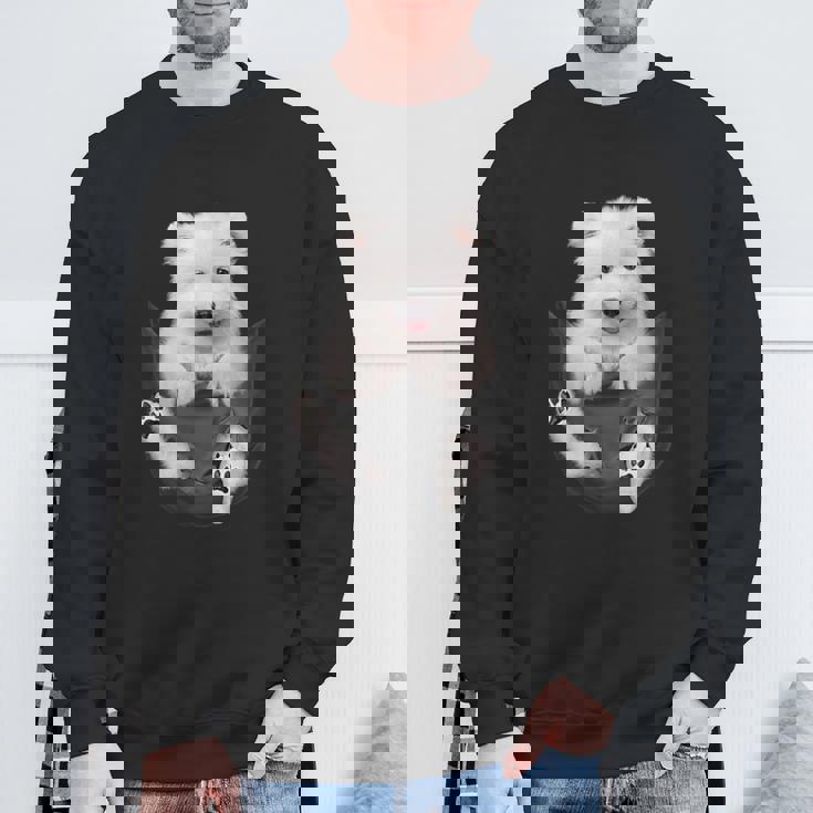 犬好きの方へのギフト サモエド ポケットに入った面白い犬の顔 スウェットシャツ 高齢者への贈り物