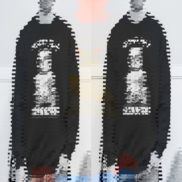 猫 ネコ 白猫 イラスト 原付 スクーター バイク 猫好き バイク好き かわいい おもしろ レトロ Neko Life スウェットシャツ 高齢者への贈り物