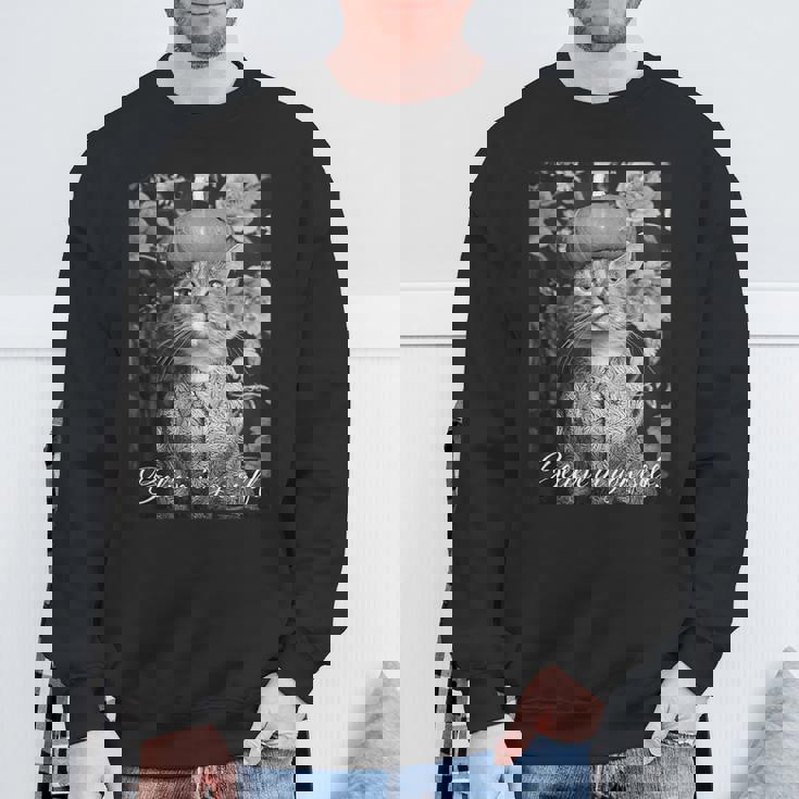 猫 モノクロ 写真 おしゃれ 可愛い 個性的 ハロウィン かぼちゃ スウェットシャツ 高齢者への贈り物