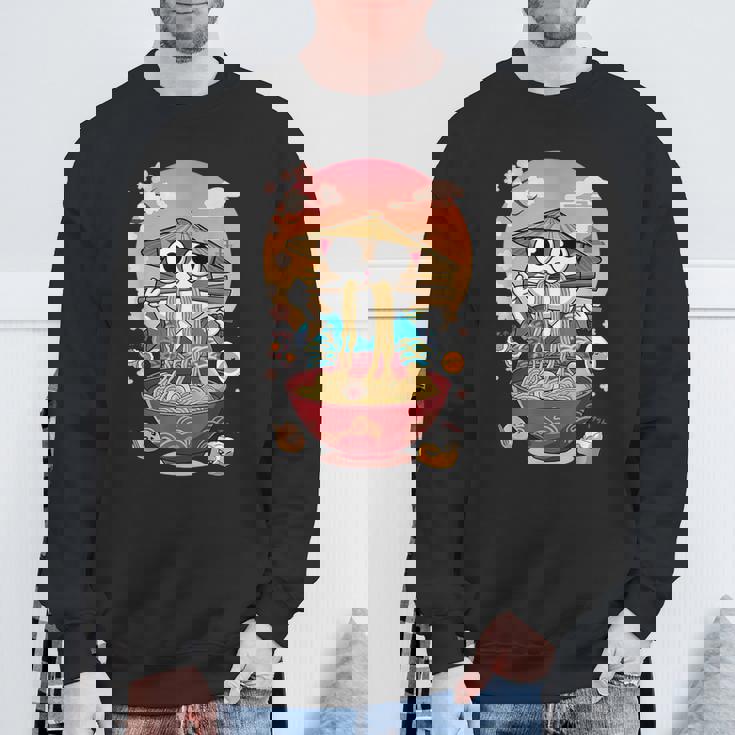 猫 ラーメン 日本語 面白い グラフィック カワイイ 猫 アニメ 恋人 スウェットシャツ 高齢者への贈り物