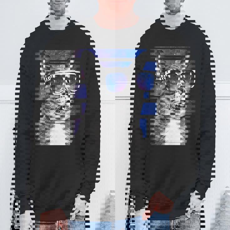 猫 宇宙 メガネ ギャラクシー サングラス おもしろい 猫 ミーム スウェットシャツ 高齢者への贈り物