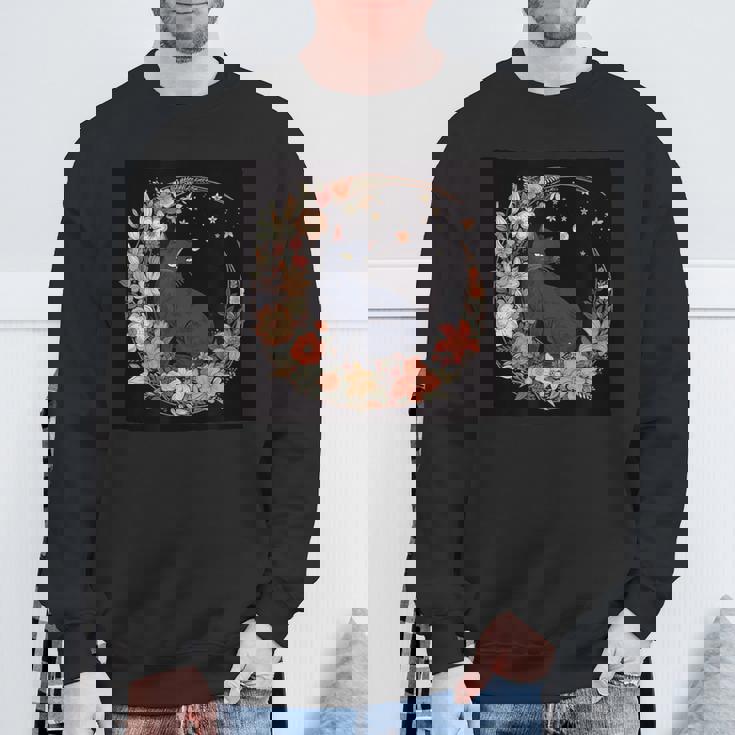 猫 月 花柄 グラフィック スウェットシャツ 高齢者への贈り物