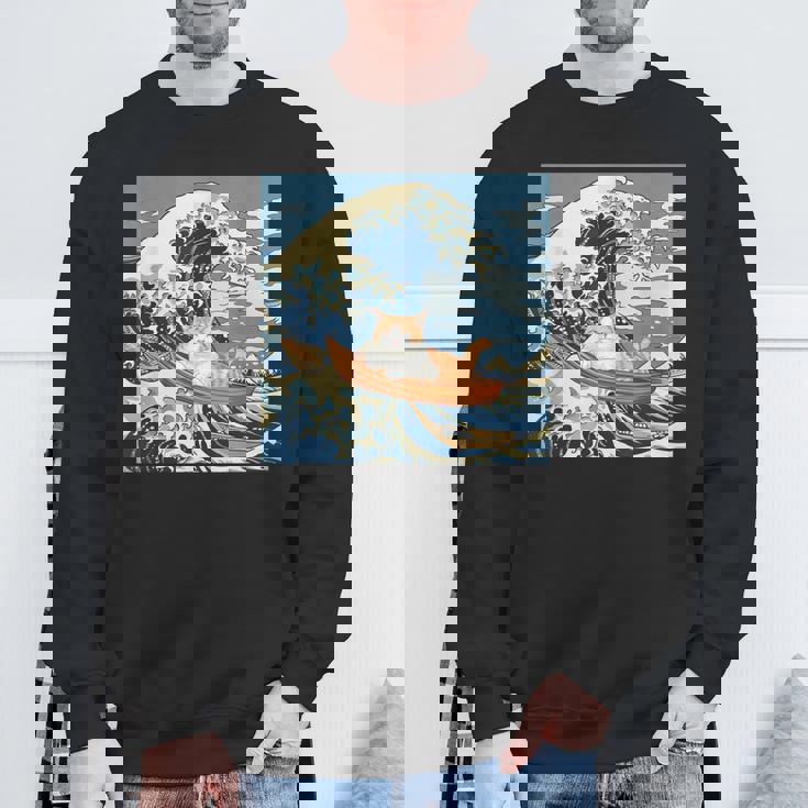 猫 葛飾北斎 神奈川沖浪裏 ネタ 冗談 ギャグ かわいい スウェットシャツ 高齢者への贈り物