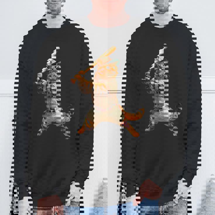 猫 面白いtシャツ 野球 ネコ ベースボール おもしろ 服 ネタ メンズ 野球部 おもしろグッズ 大人 子供 スウェットシャツ 高齢者への贈り物