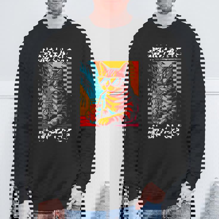 猫のために働いています レトロビーチスタイル猫 面白い スウェットシャツ 高齢者への贈り物